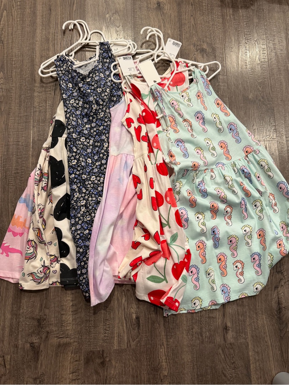 Kids Sleeveless Cotton Pajama Dresses - Mixed Prints (Blue, Red, Mint)